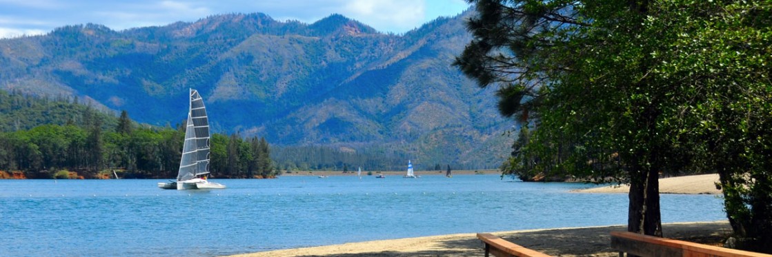 California lake with sailboat